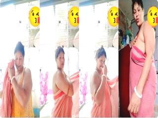 BANGLA VILLAGE MILF BHABHI BIG TANKER BOOBS DRESS CHANGE AFTER BATHING SHOWING ON VC
