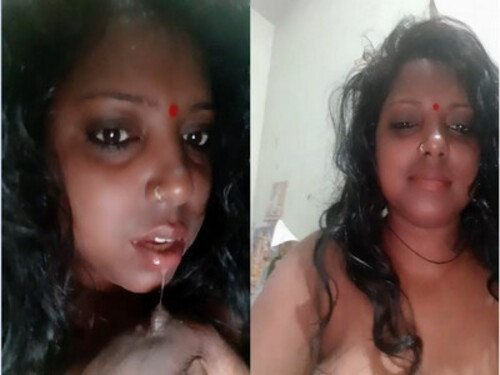 Horny Indian Wife Sucking Her Boobs